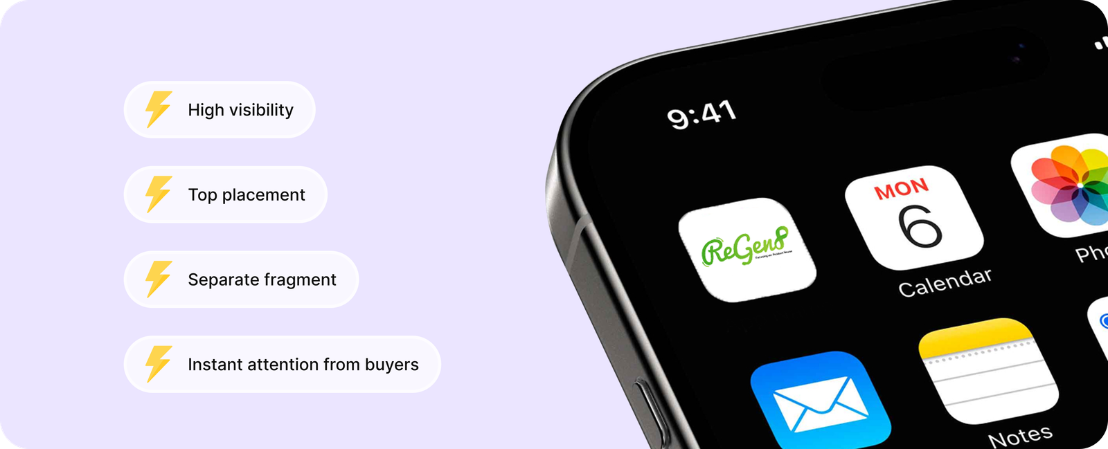 High visibility, top placement, a separate fragment, and instant attention from buyers.