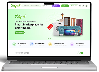 The ReGenF marketplace shown on a laptop