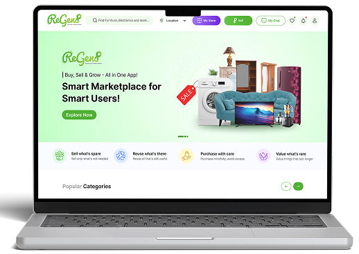 The ReGenF marketplace shown on a laptop