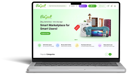 The ReGenF marketplace shown on a laptop