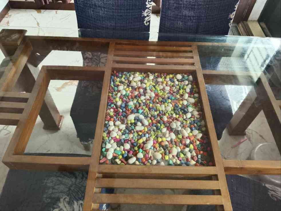 glass top teak dining table