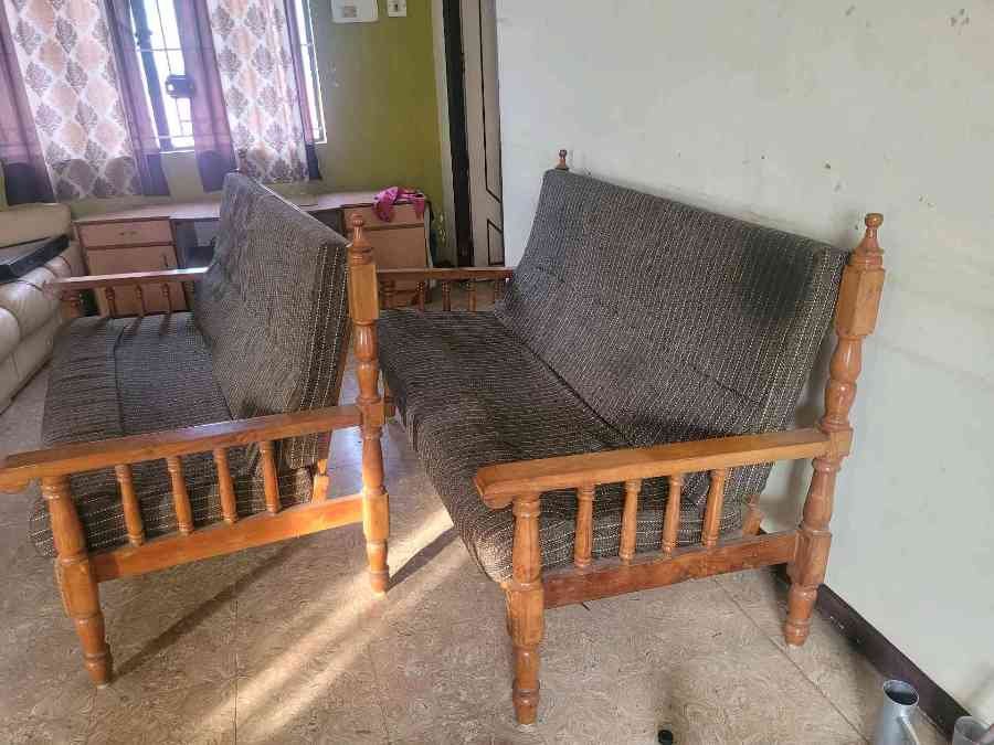 Teak wood sofa, 3+3 seating, very good condition
