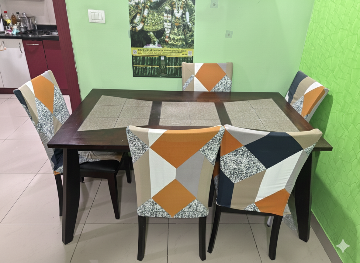 Home Centre 6-Seater Dining Set with Tile Inlay Table - Solid Wood