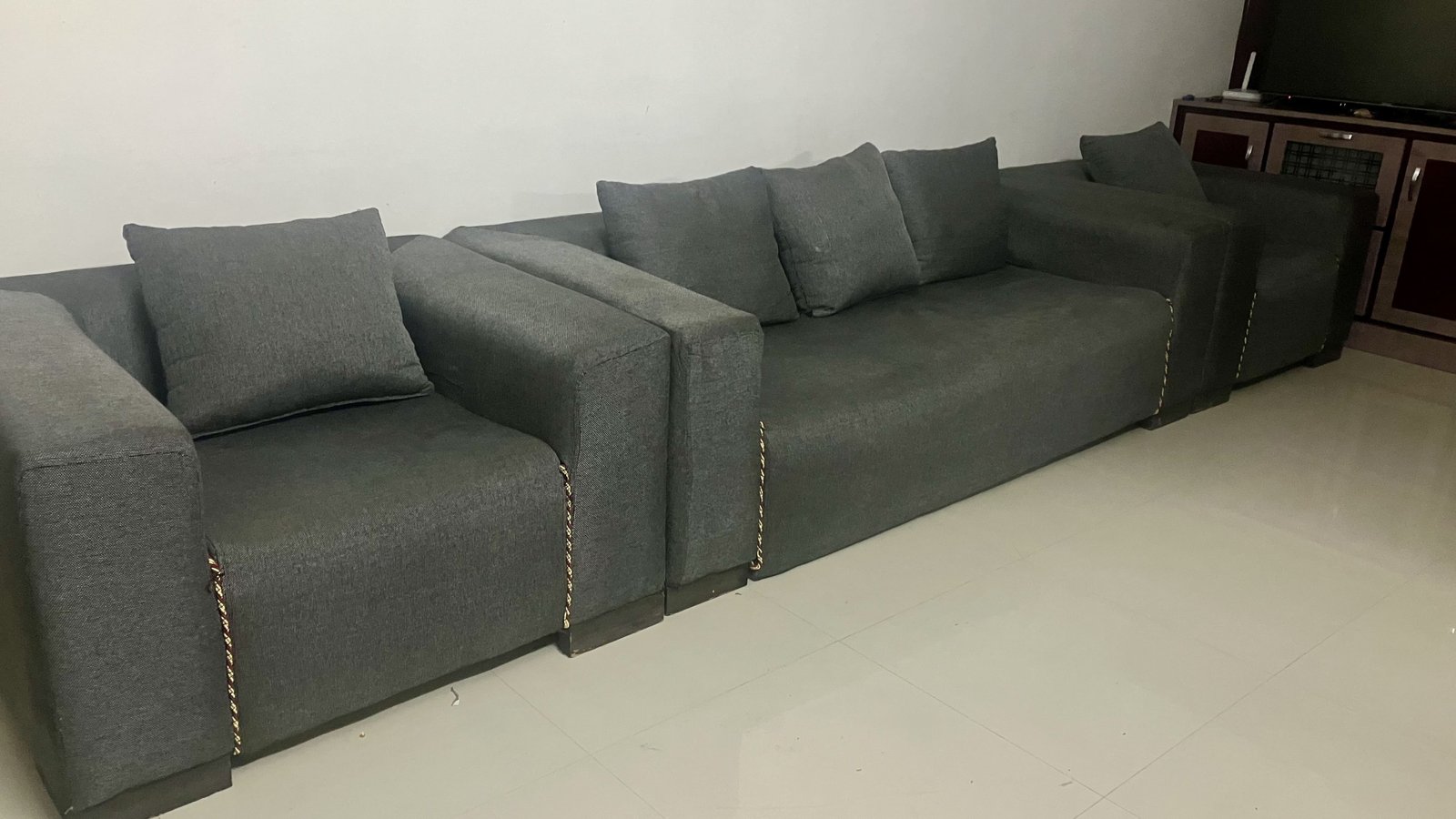 Modern 4-Seater Fabric Sofa Set (3-Seater + 1 Armchair) – Charcoal Grey